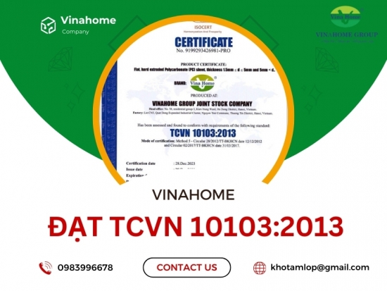 Vinahome - Tự hào doanh nghiệp đạt tiêu chuẩn quốc gia TCVN 10103:2013