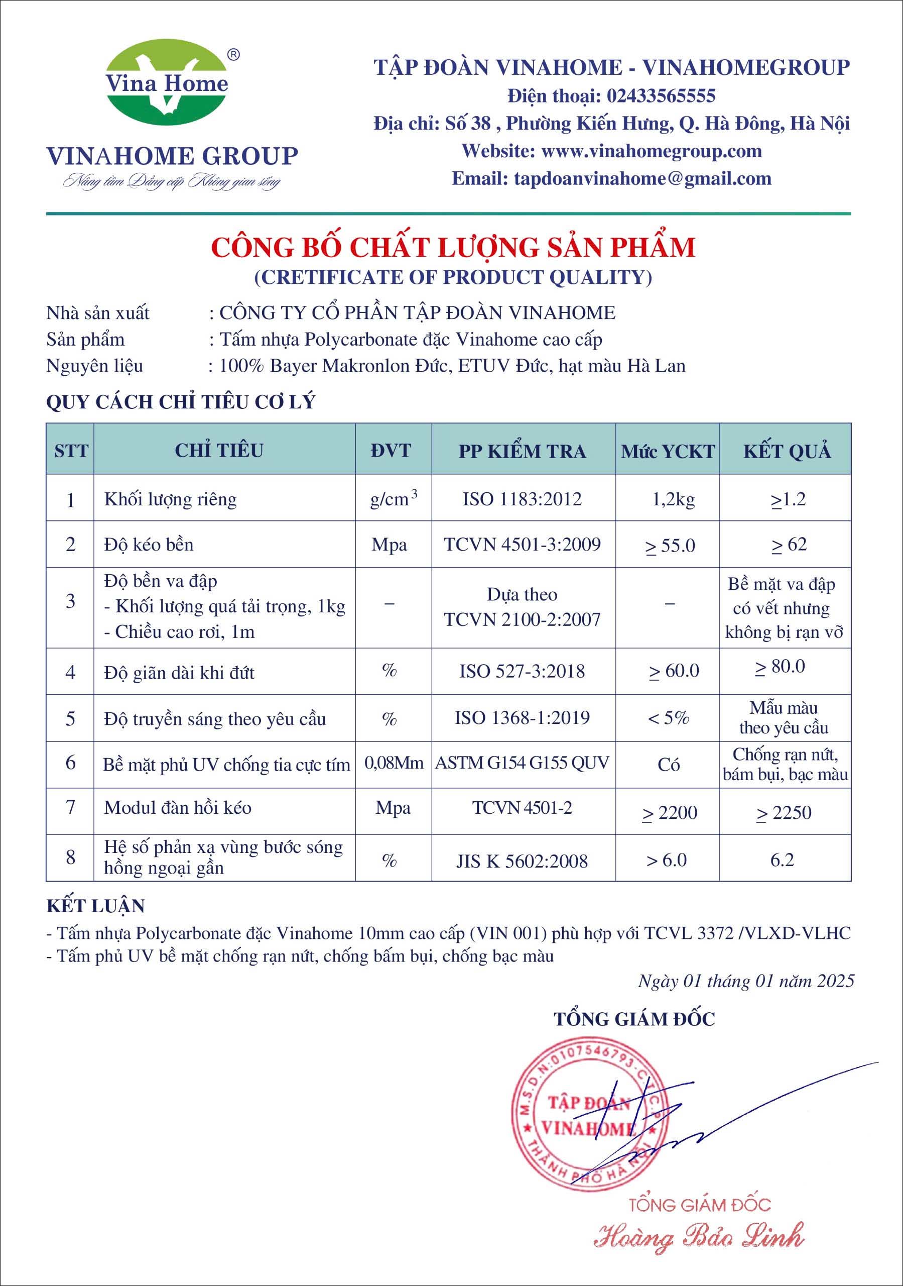 Chỉ số vật liệu tấm Polycarbonate cao cấp 