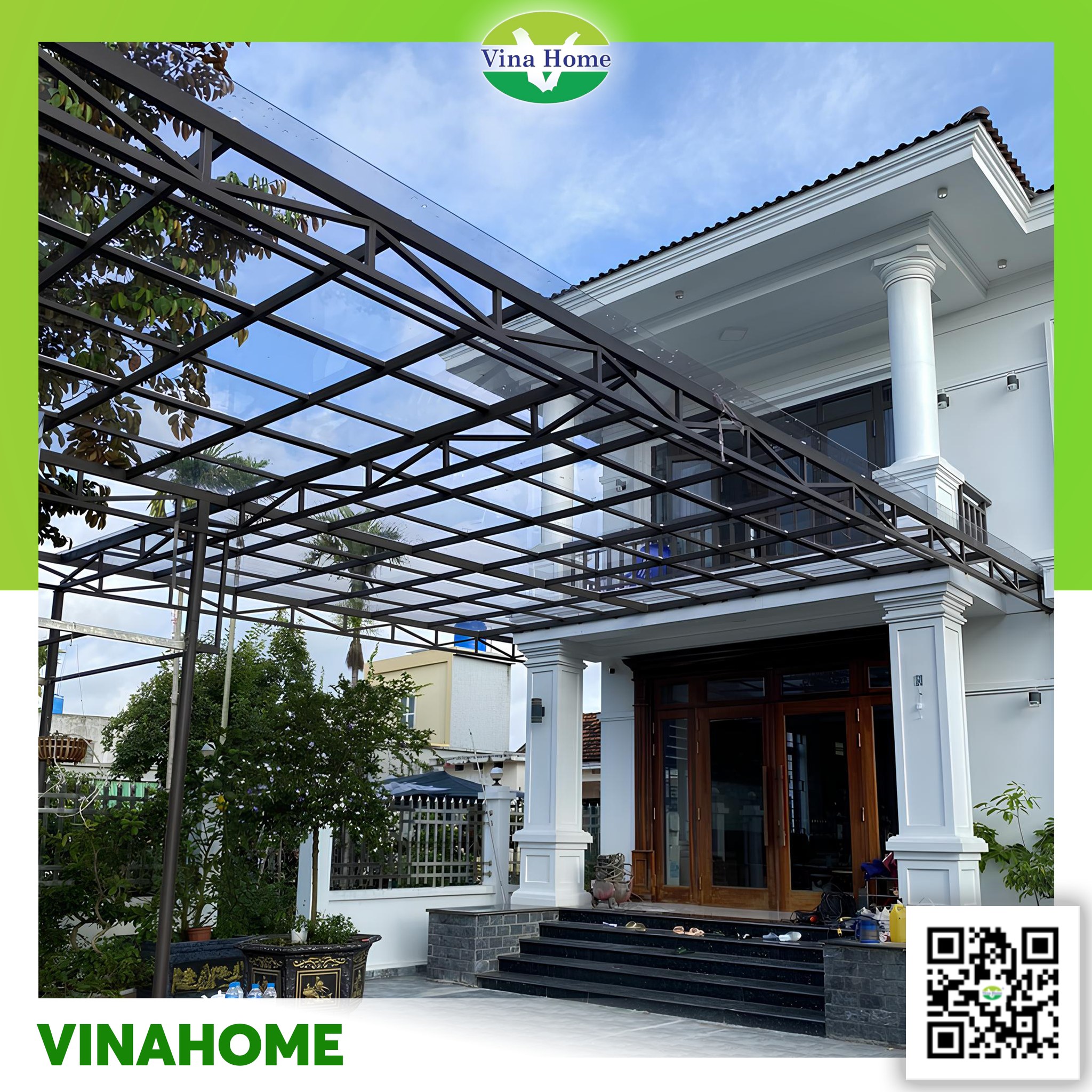 Công trình mái ché từ tấm Polycarbonate tiêu chuẩn