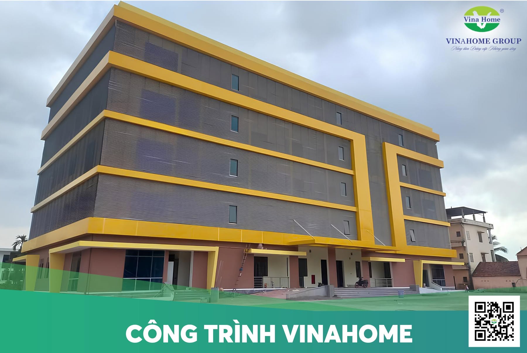 Mặt tiền công trình từ nhựa Aluminium vàng