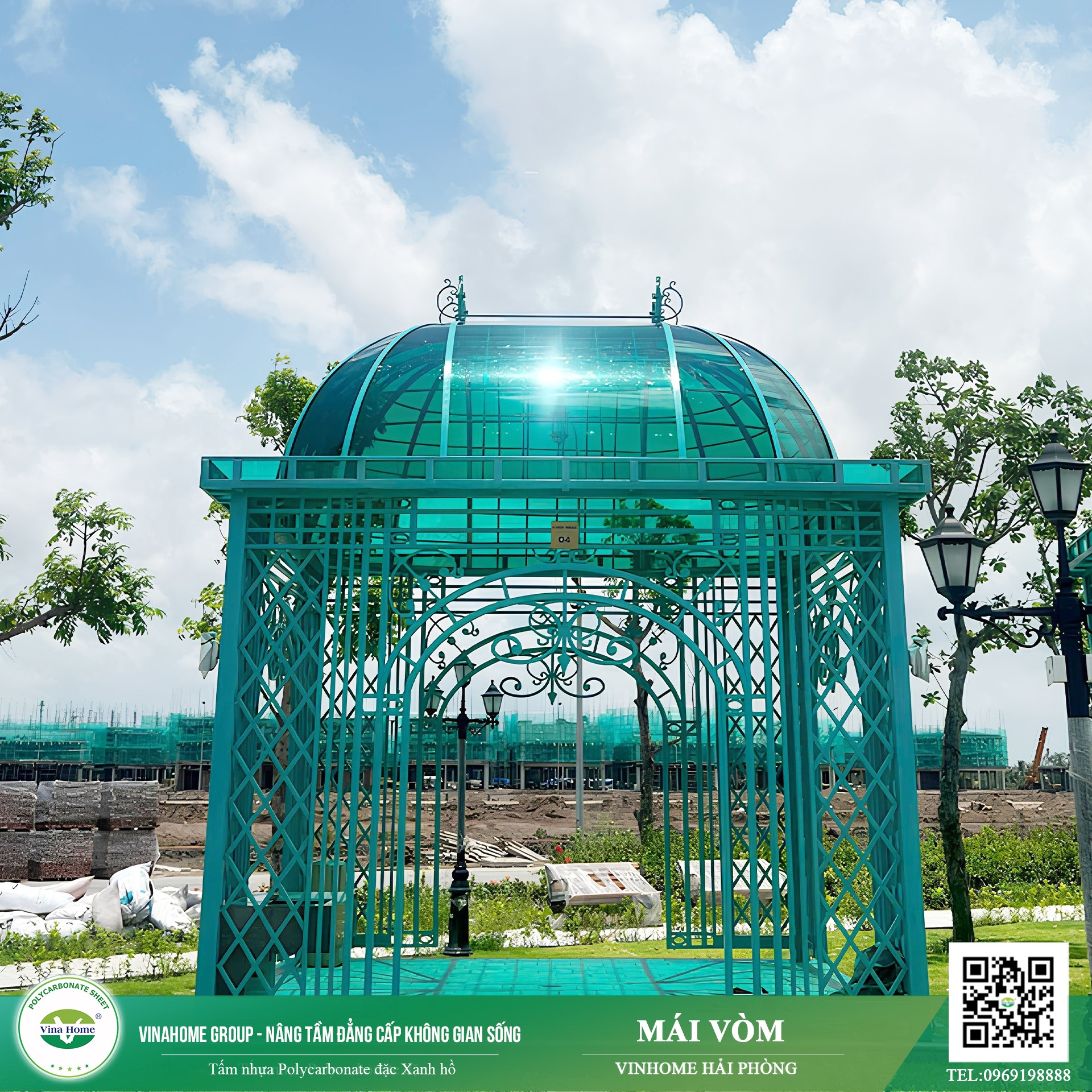 Dự án mái nhựa Poly màu xanh