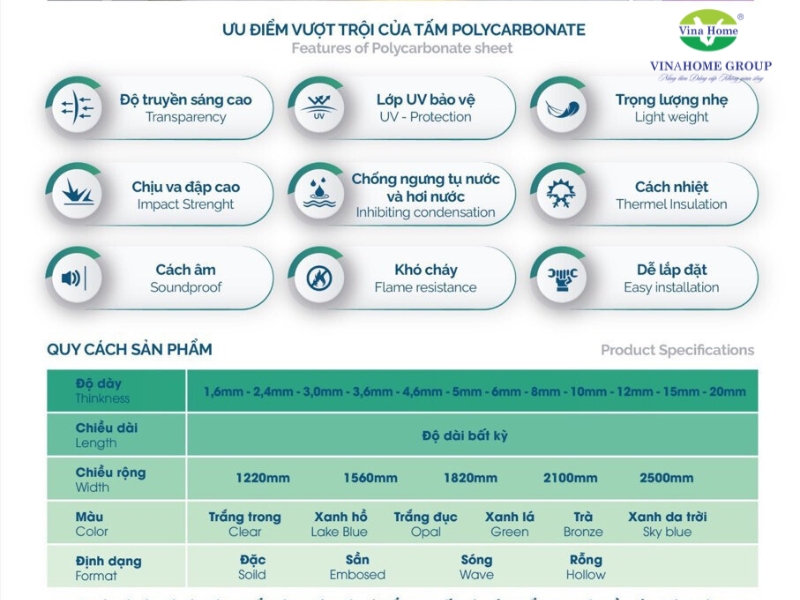 Ưu điểm tấm Polycarbonate nhãn sunlite