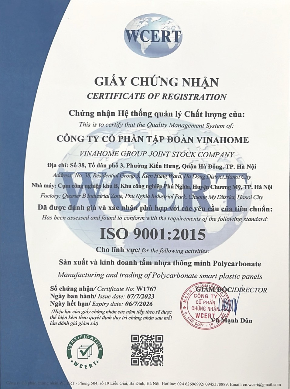 Vinahome đạt chứng nhận TCVN 10103:2013