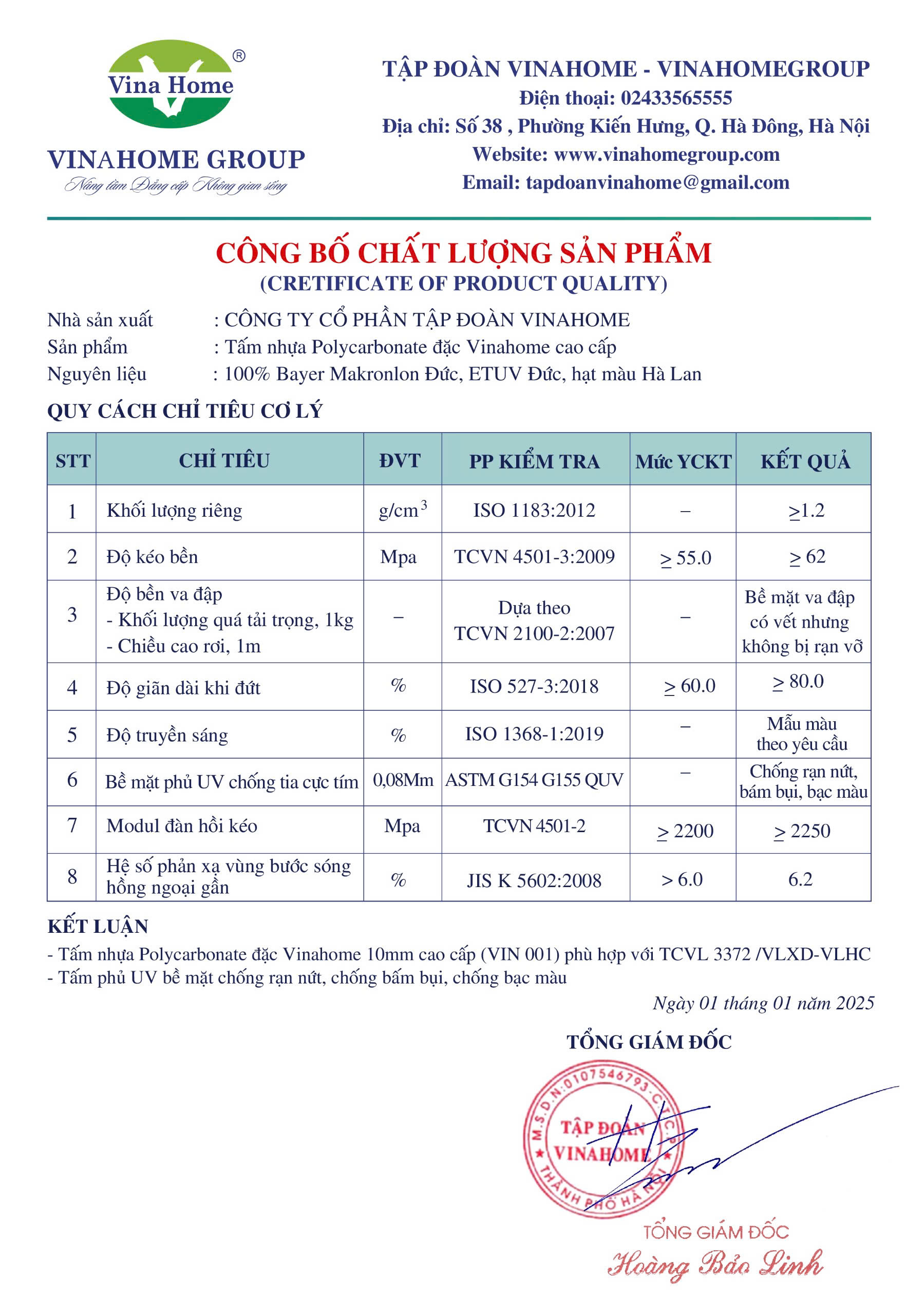 Chất lượng nhựa Poly Vinahome